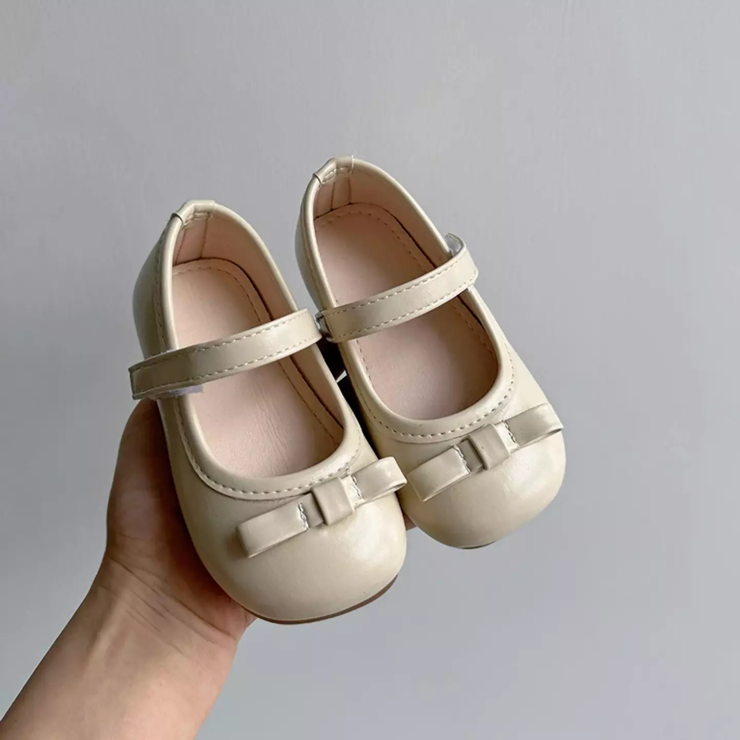 Baby, Toddler, Young Girls & Girls Beige Folded Tab Bow Plain Strap Dress Flats | Lucys 12504