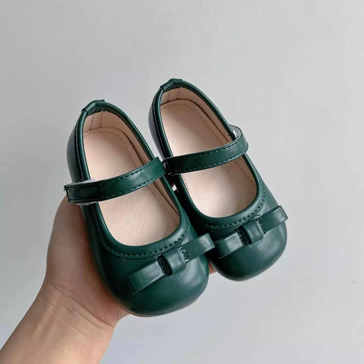 Baby, Toddler, Young Girls & Girls Green Folded Tab Bow Plain Strap Dress Flats | Lucys 12507