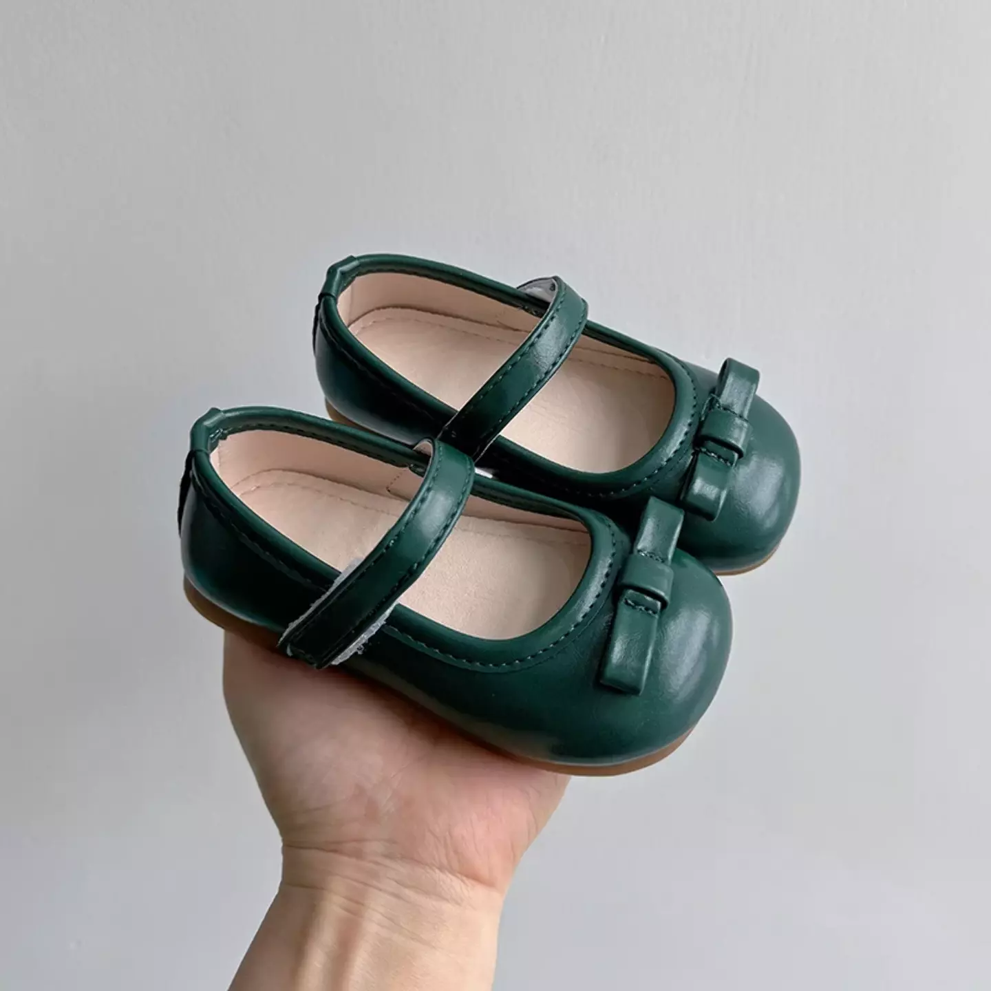 Baby, Toddler, Young Girls & Girls Green Folded Tab Bow Plain Strap Dress Flats | Lucys 12507