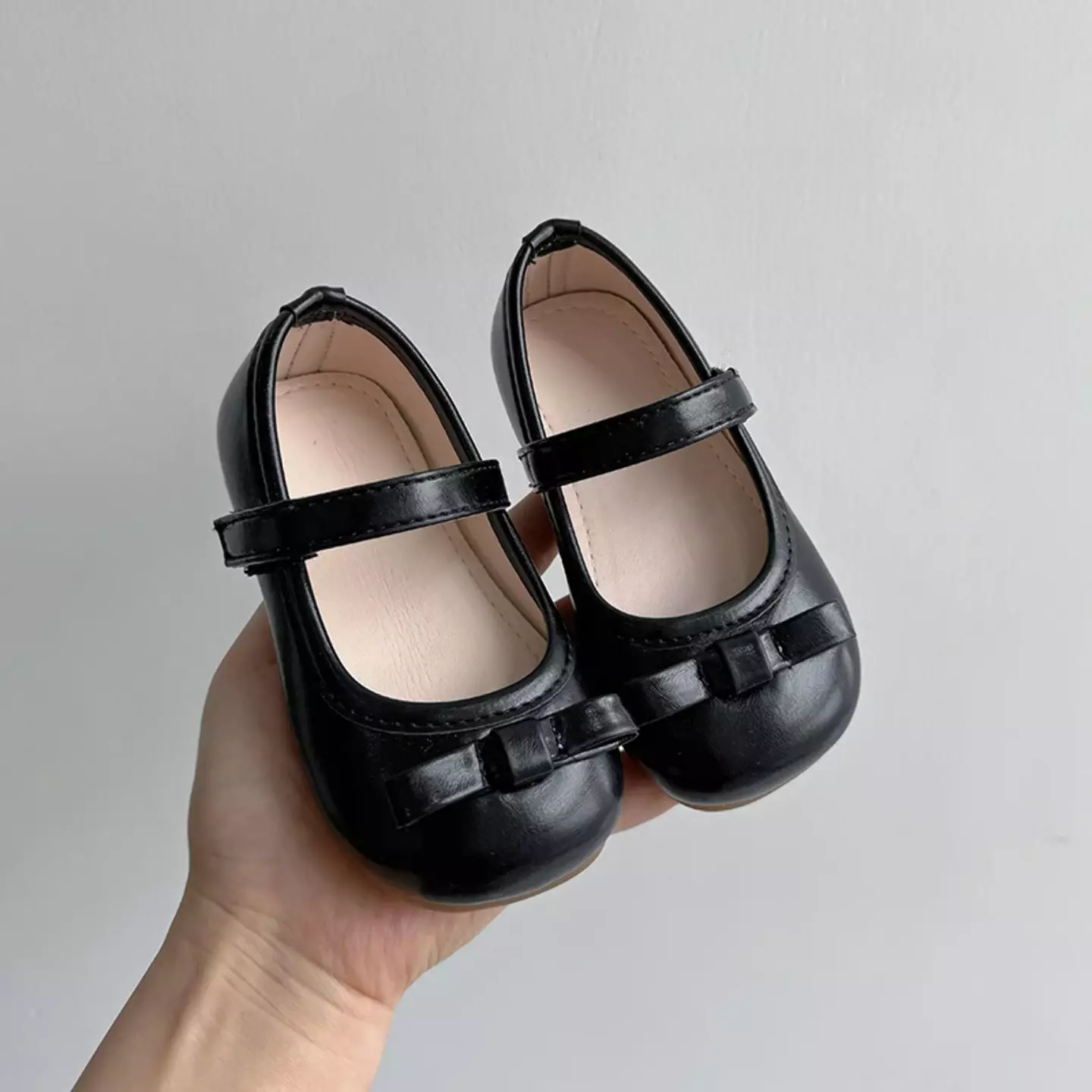Baby, Toddler, Young Girls & Girls Black Folded Tab Bow Plain Strap Dress Flats | Lucys 12505