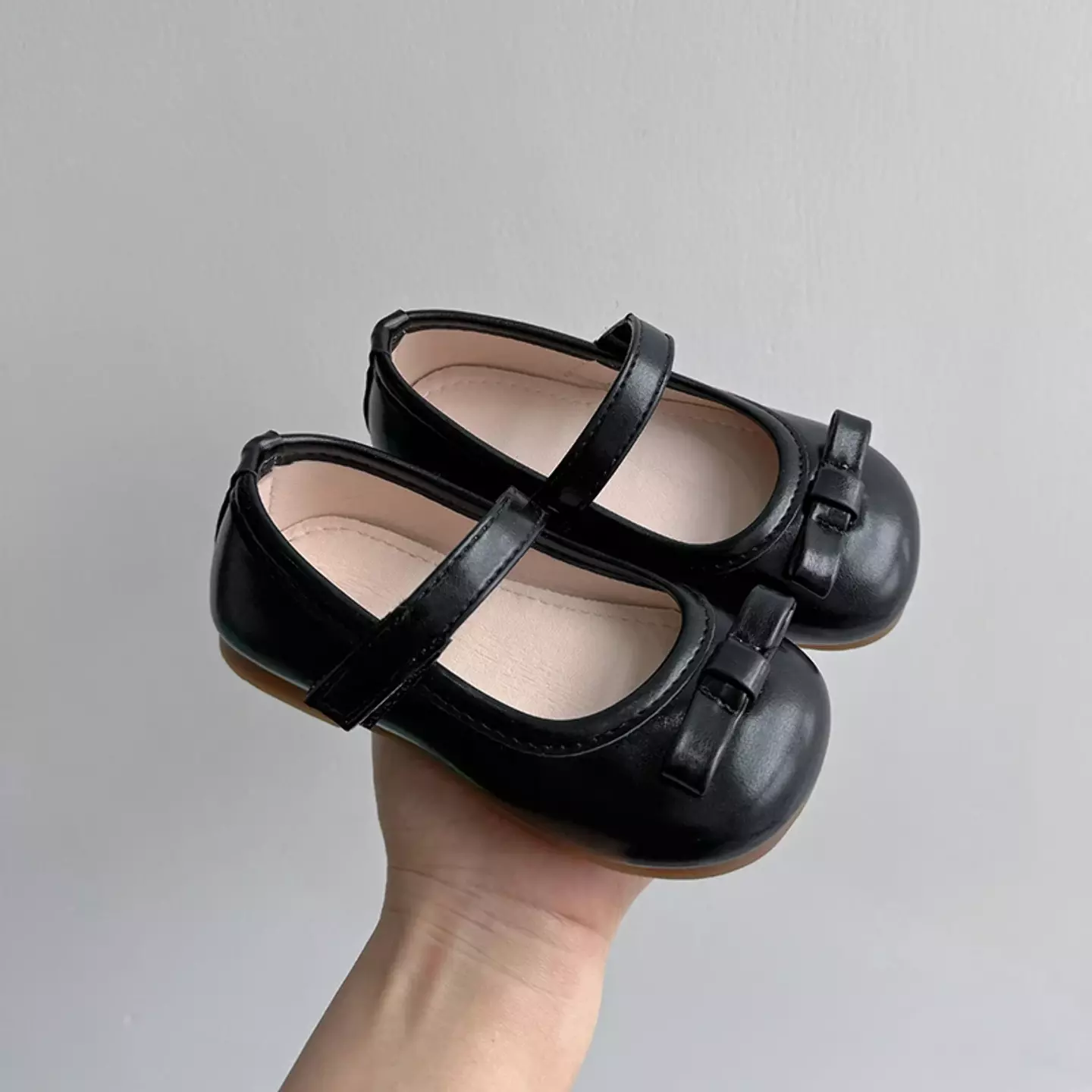 Baby, Toddler, Young Girls & Girls Black Folded Tab Bow Plain Strap Dress Flats | Lucys 12505