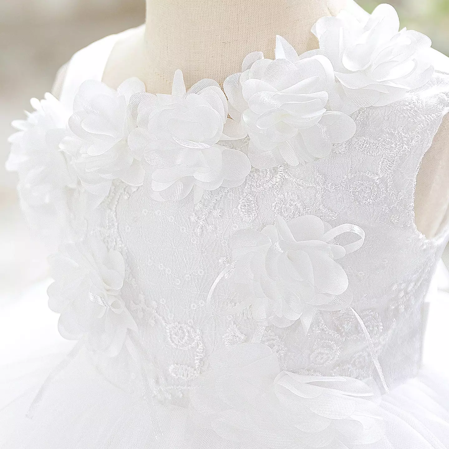 Karina White 3D Flower Tulle Baby Christening Dress