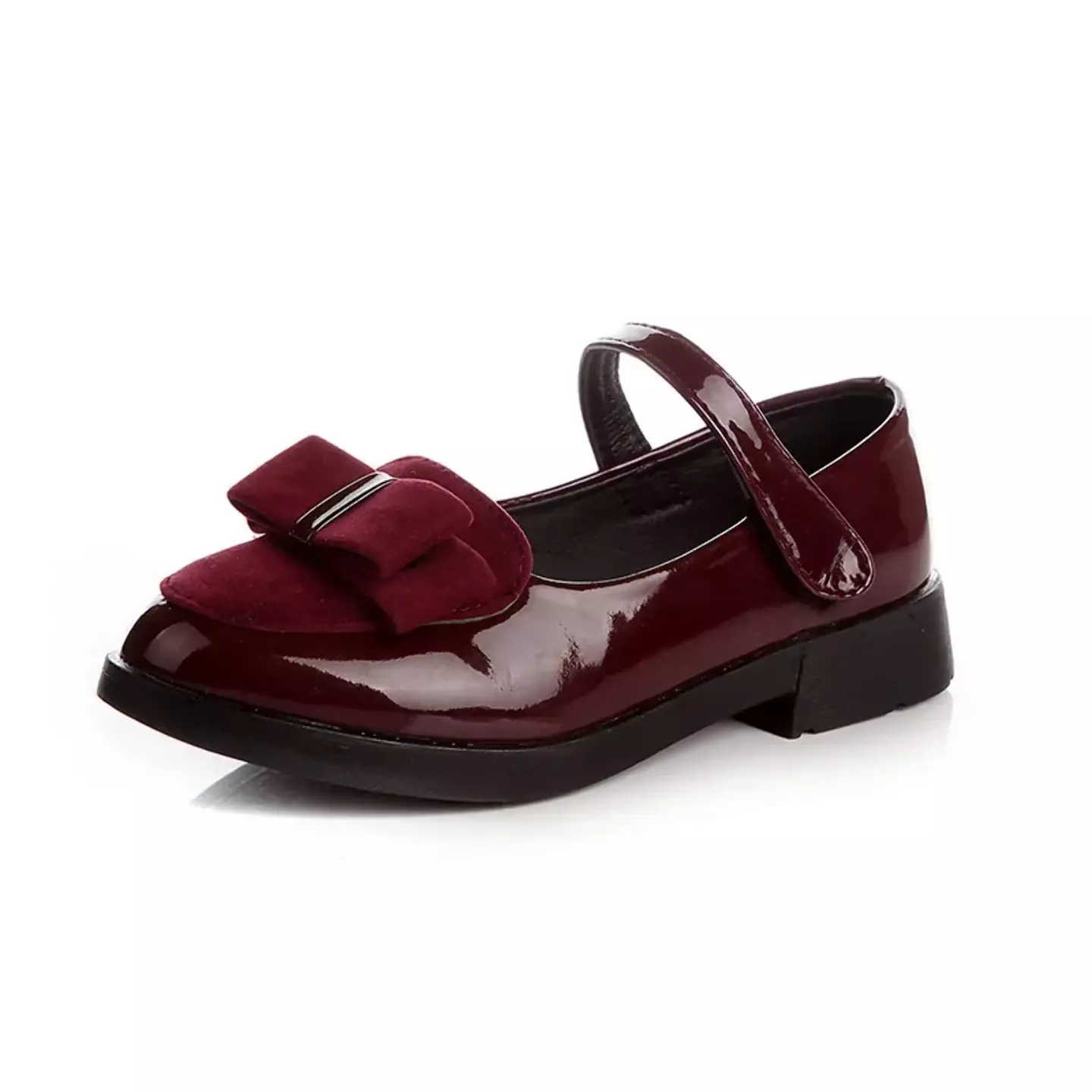 Young Girls & Girls Maroon Twin Line Centre Bow Dress Shoes | Lucys 12522