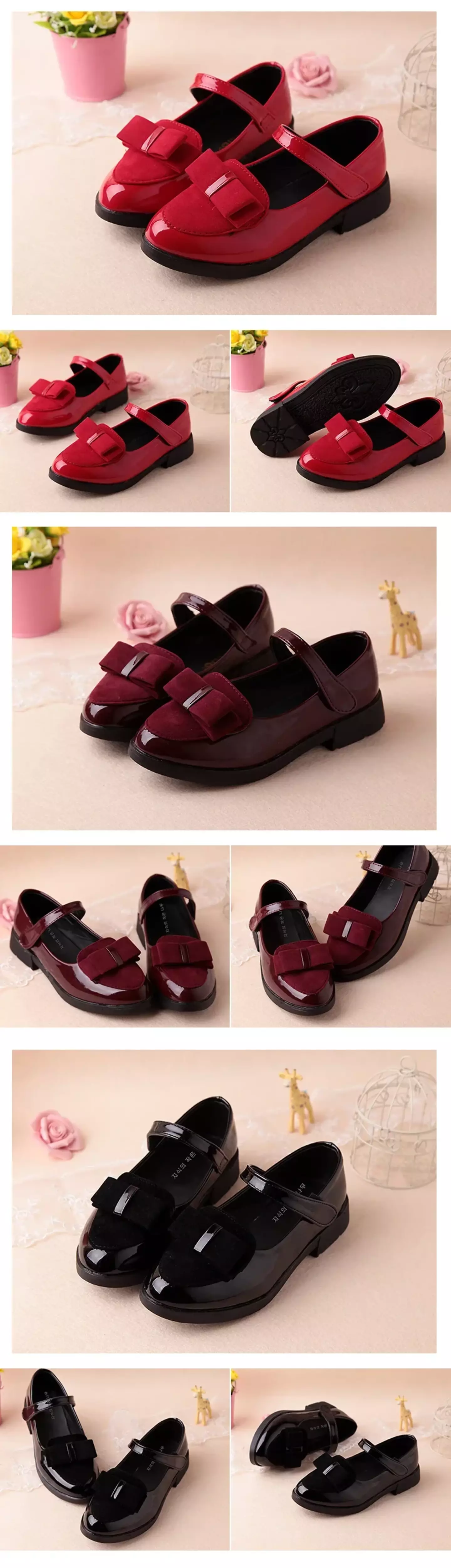 Young Girls & Girls Maroon Twin Line Centre Bow Dress Shoes | Lucys 12522