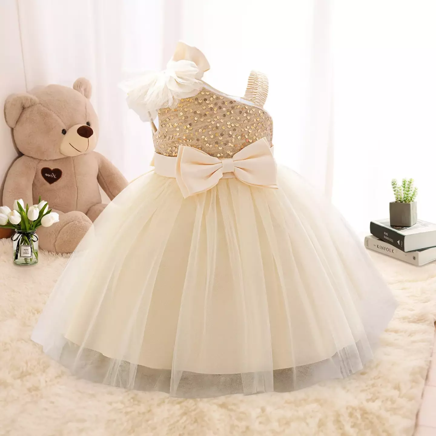 Madison Champagne Sequin One Shoulder Baby Party Dress