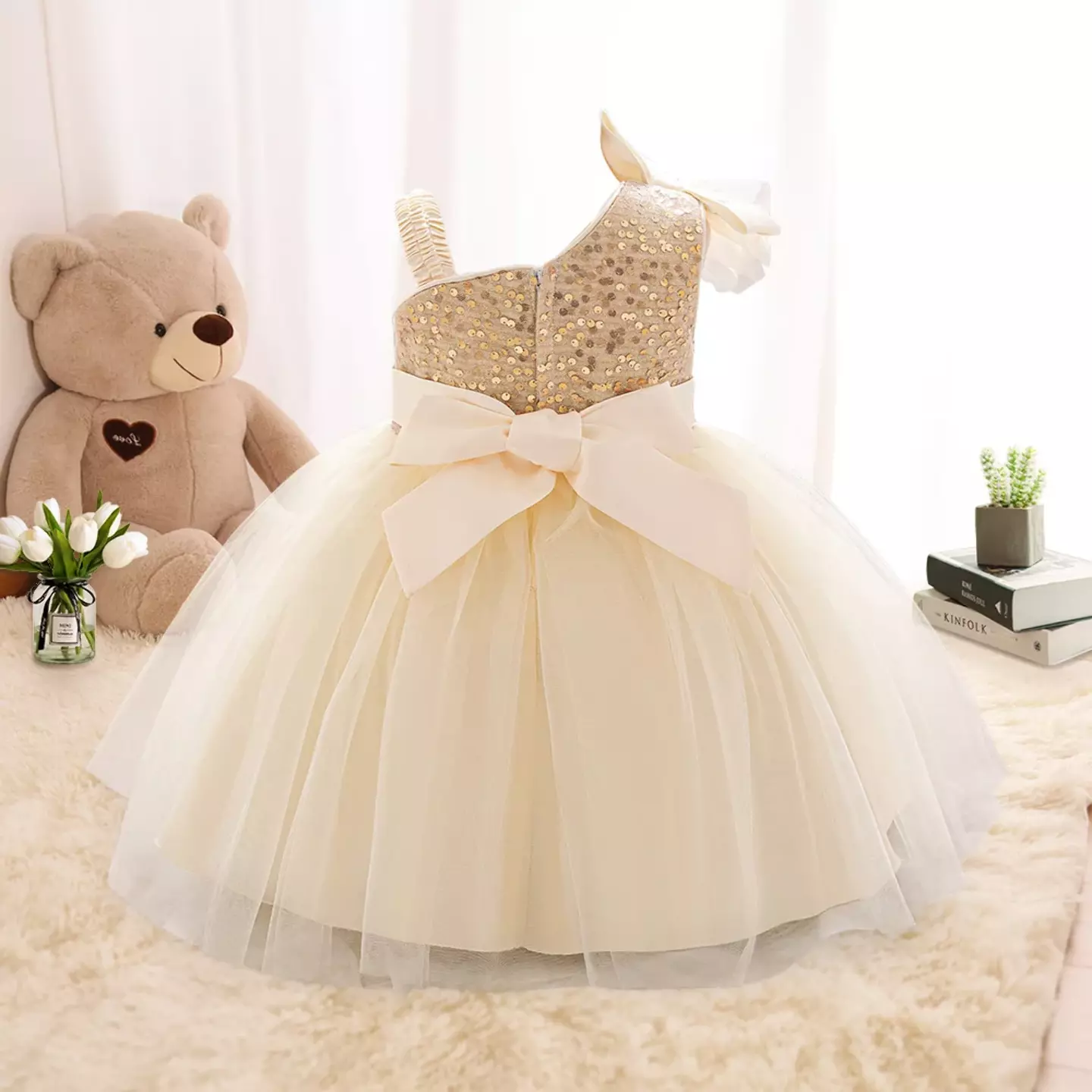 Madison Champagne Sequin One Shoulder Baby Party Dress