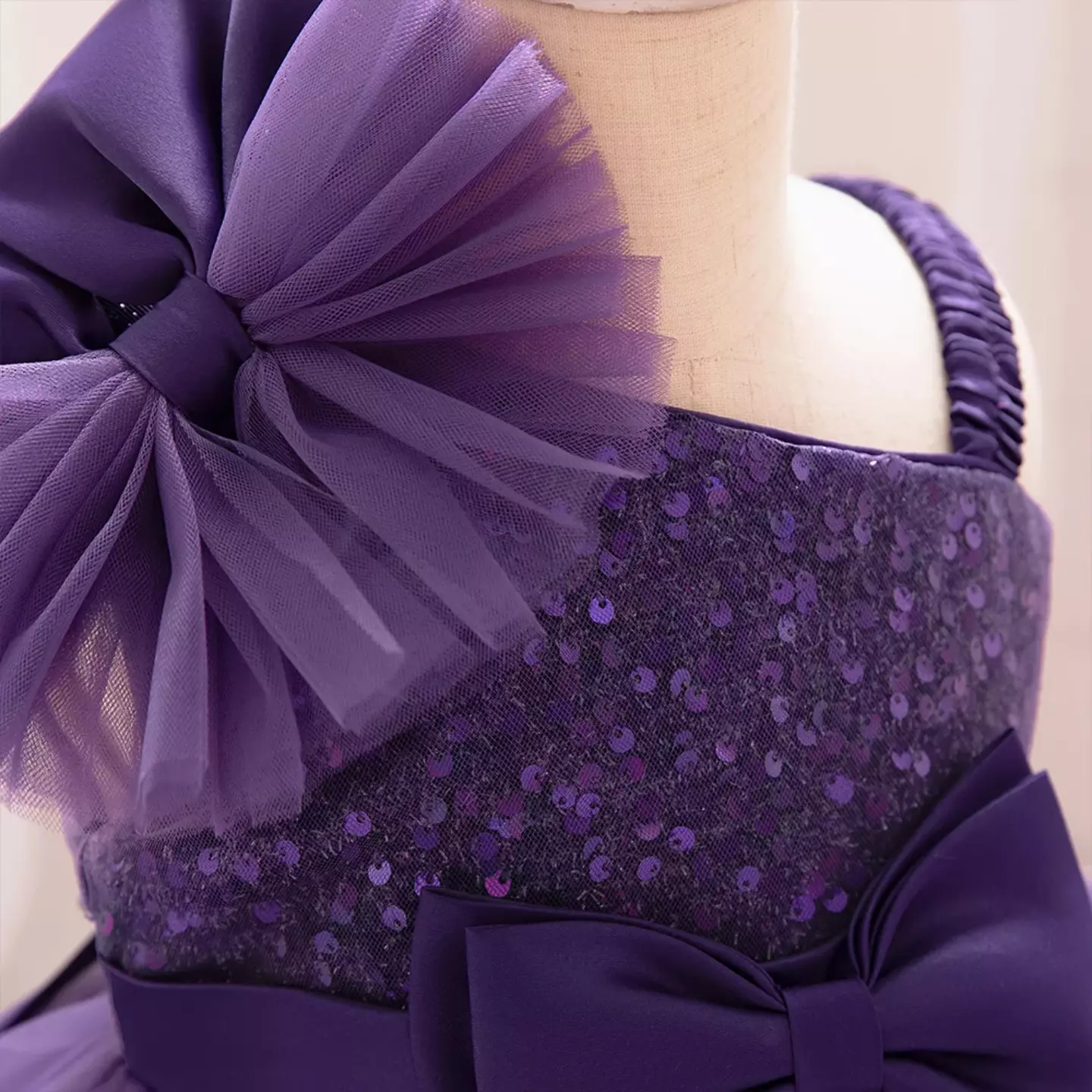 Madison Purple Sequin One Shoulder Bow Baby Party Dress