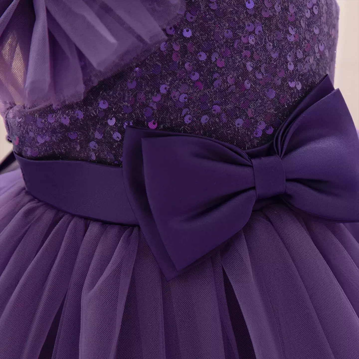 Madison Purple Sequin One Shoulder Bow Baby Party Dress