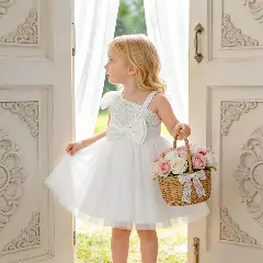 Madison White Sequin One Shoulder Bow Baby Party Dress