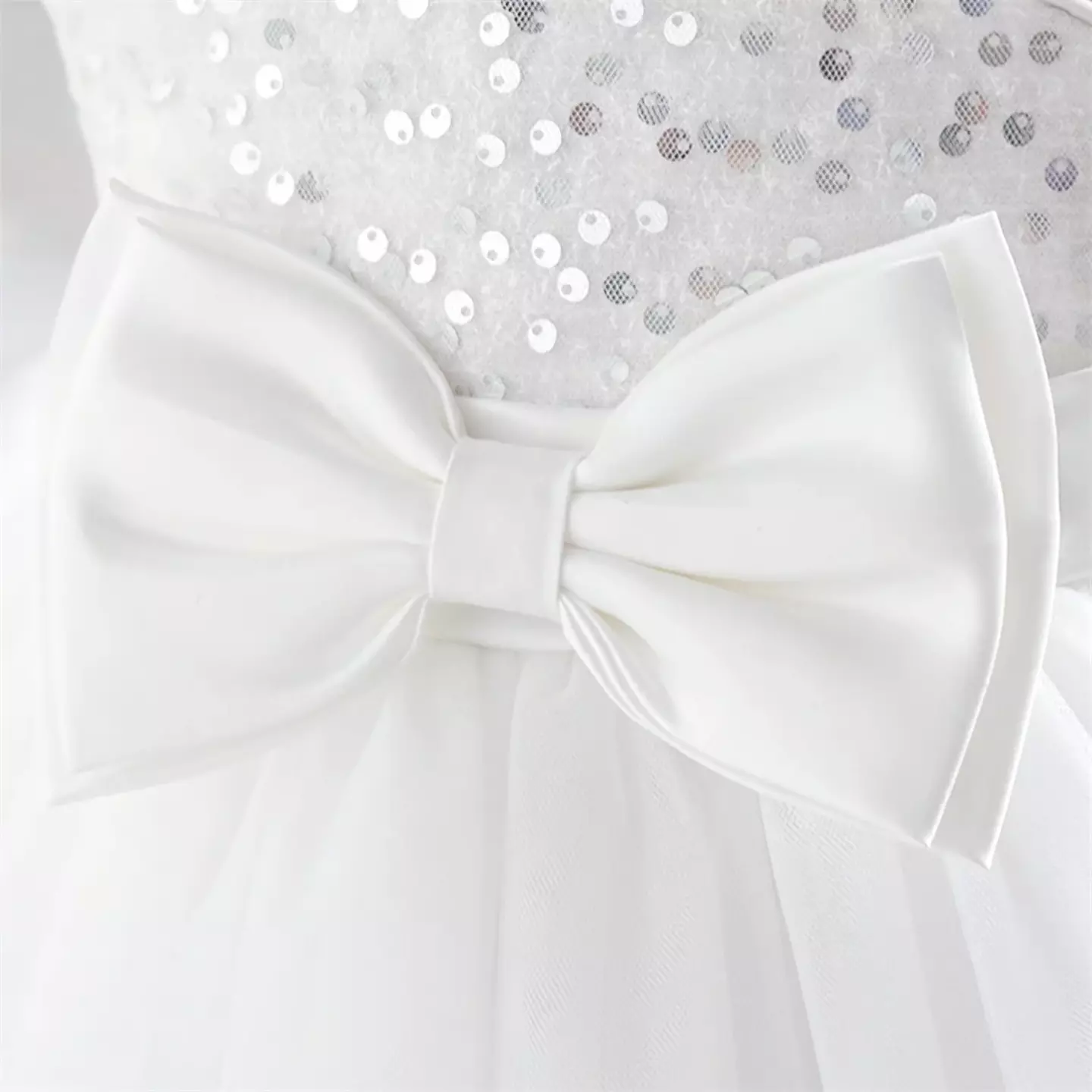 Madison White Sequin One Shoulder Bow Baby Party Dress