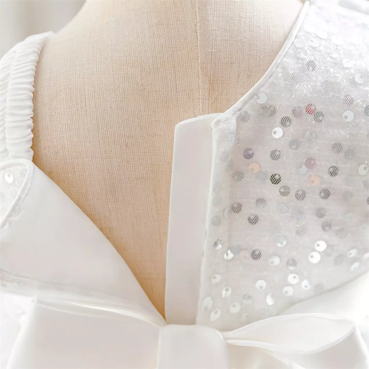 Madison White Sequin One Shoulder Bow Baby Party Dress