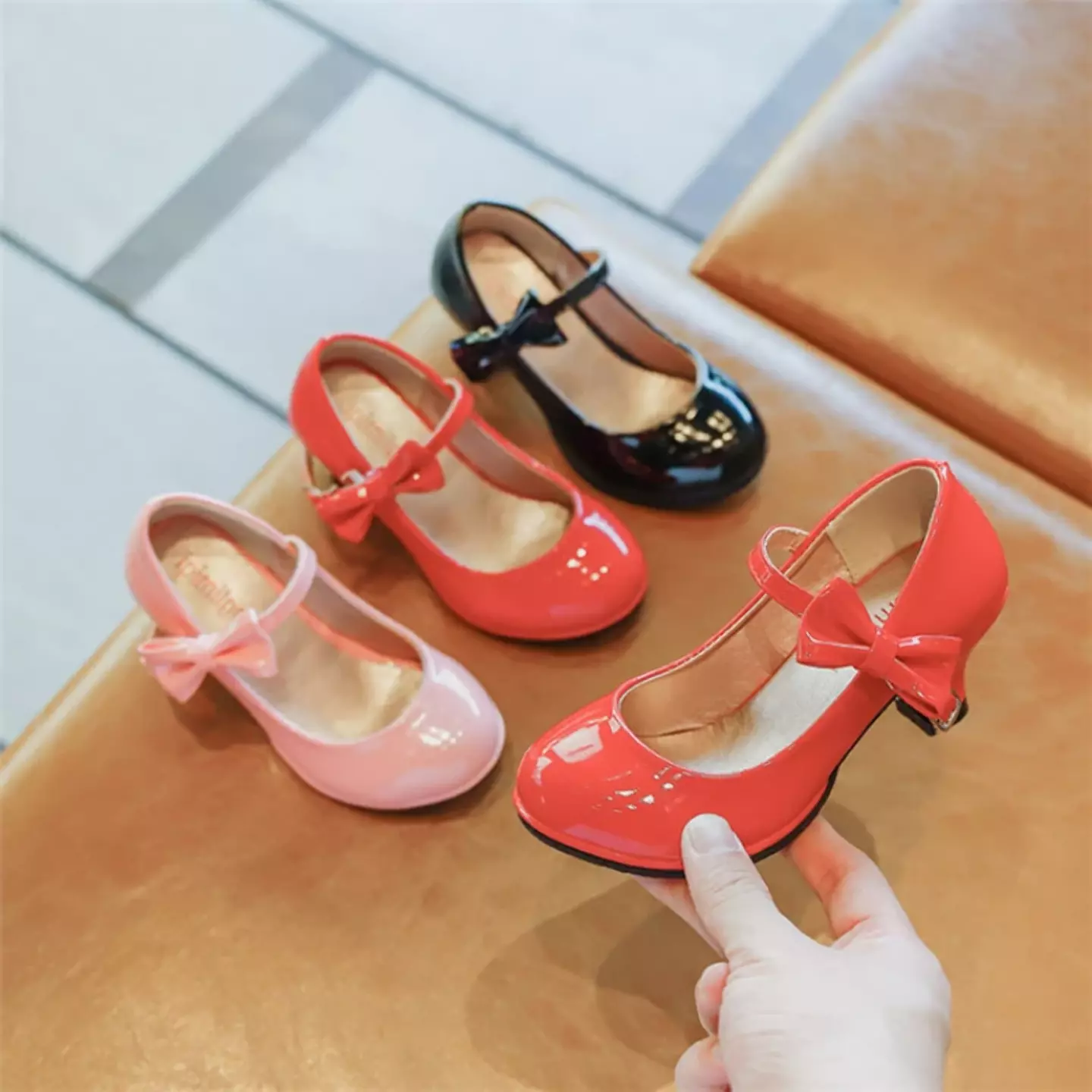 Young Girls & Girls Red Buckle Side Fold Bow Dress Shoes | Lucys 12533