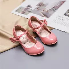 Young Girls & Girls Pink Buckle Side Fold Bow Dress Shoes | Lucys 12537