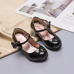 Young Girls & Girls Black Buckle Side Fold Bow Dress Shoes | Lucys 12538