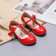 Young Girls & Girls Red Buckle Side Fold Bow Dress Shoes | Lucys 12533