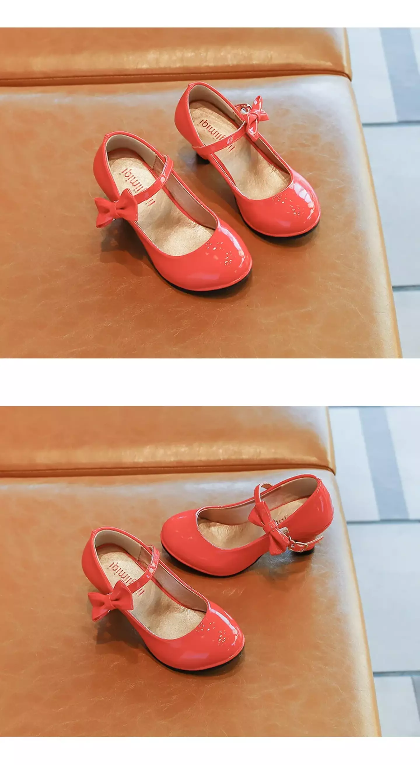 Young Girls & Girls Red Buckle Side Fold Bow Dress Shoes | Lucys 12533
