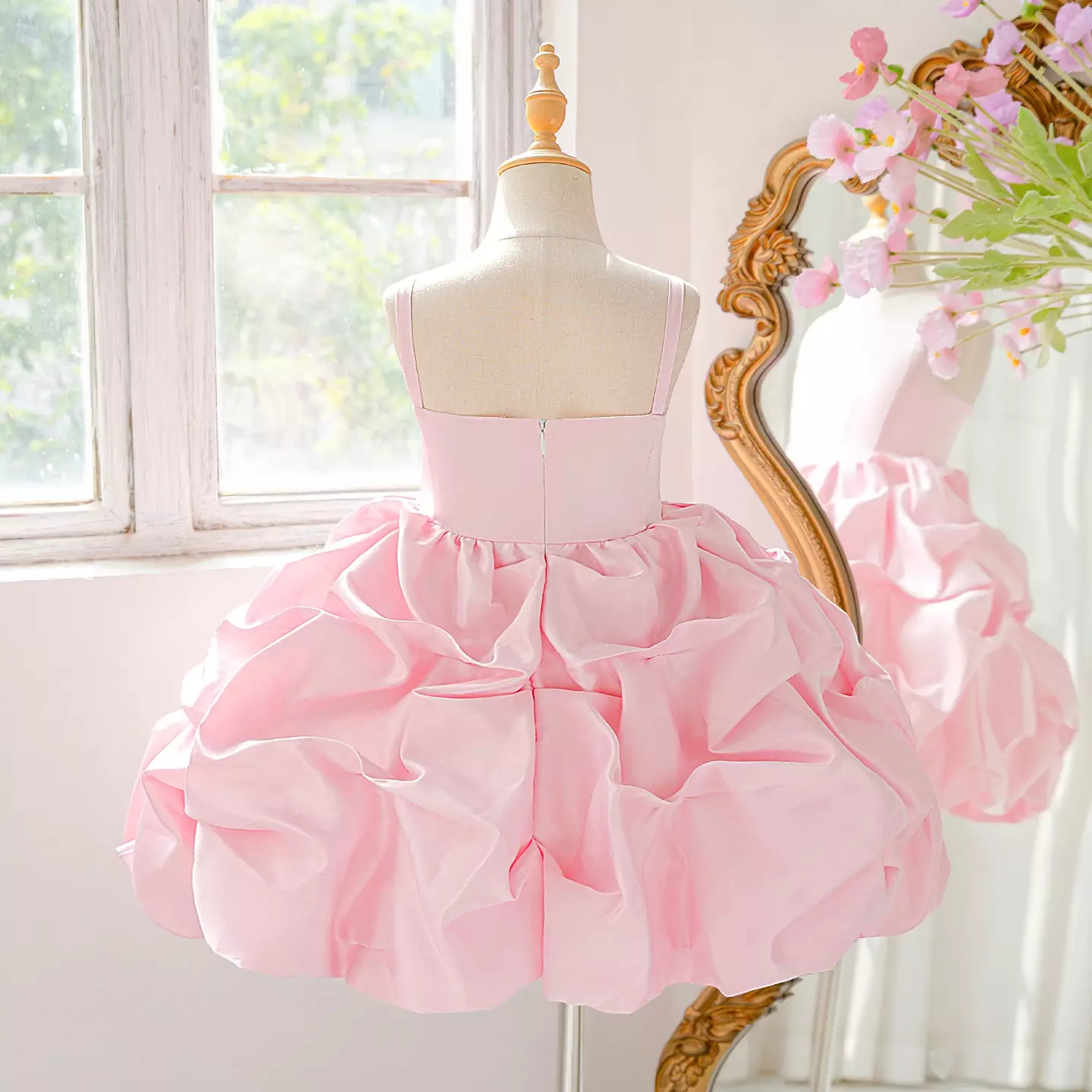 Kiernan Pink Pickup Hem Satin Flower Girl Dress for Girls
