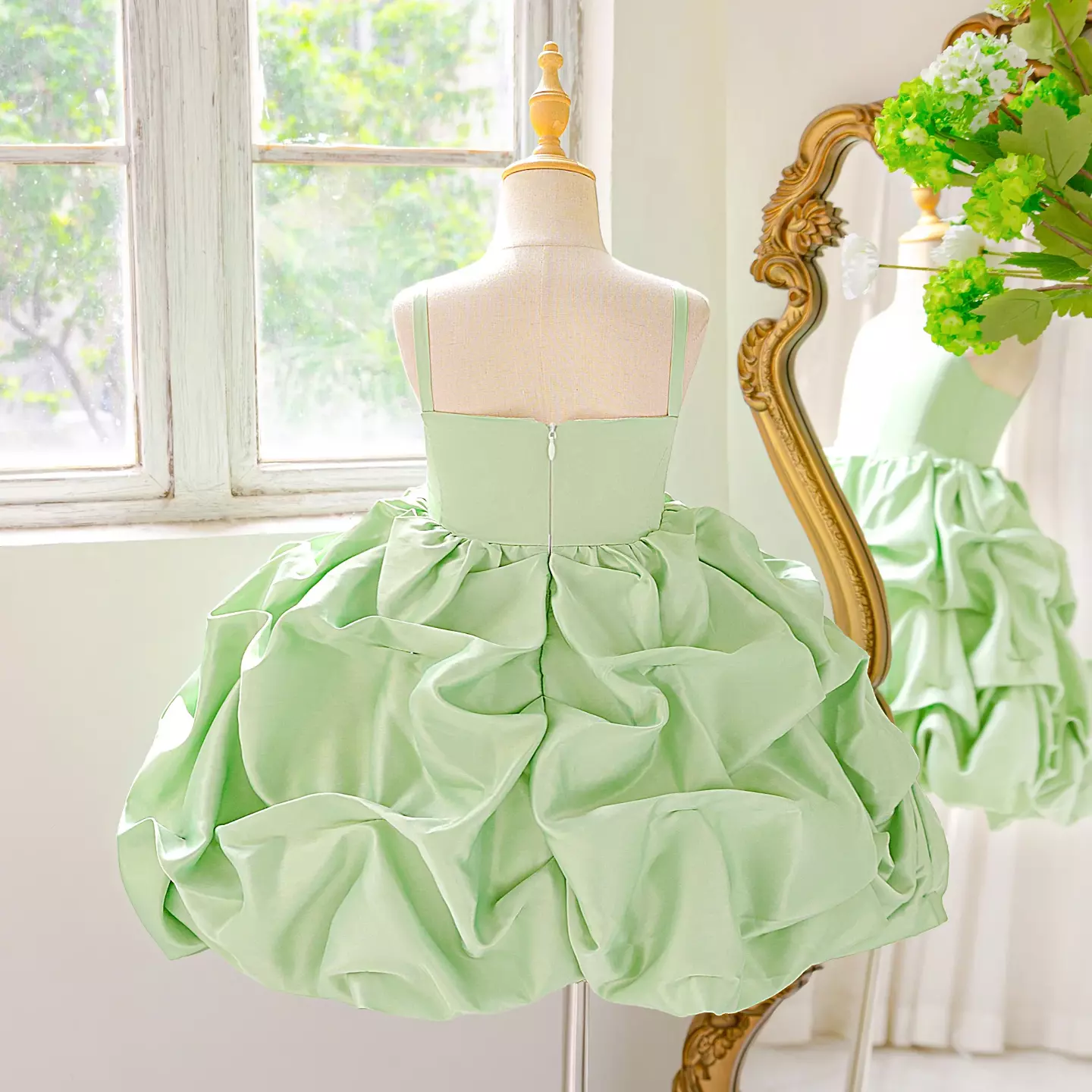 Kiernan Sage Green Pickup Hem Satin Flower Girl Dress for Girls