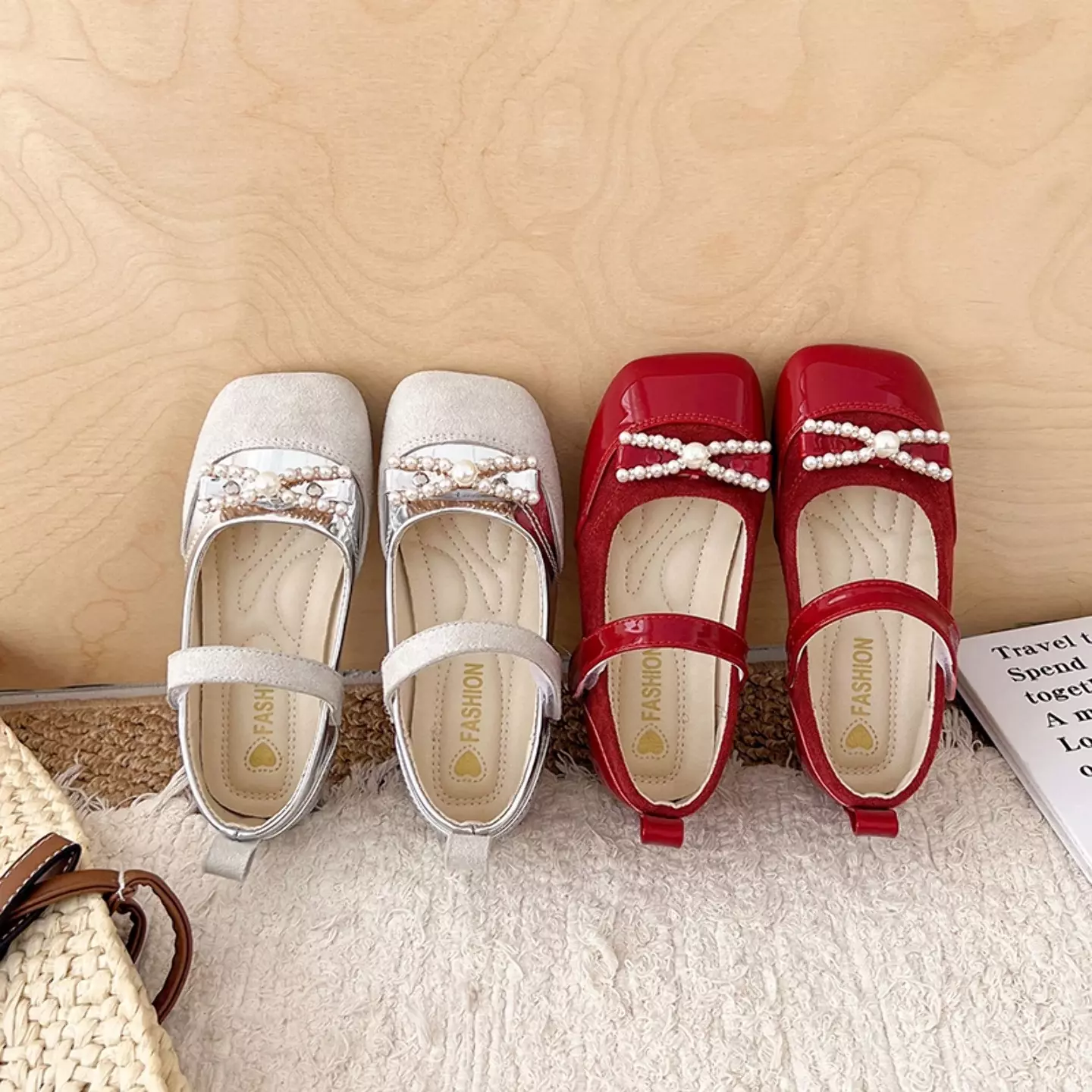 Toddler, Young Girls & Girls Maroon Bead Bow Square Toe Dress Shoes | Lucys 12549