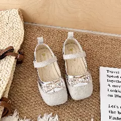 Toddler, Young Girls & Girls Silver Bead Bow Square Toe Dress Shoes | Lucys 12548