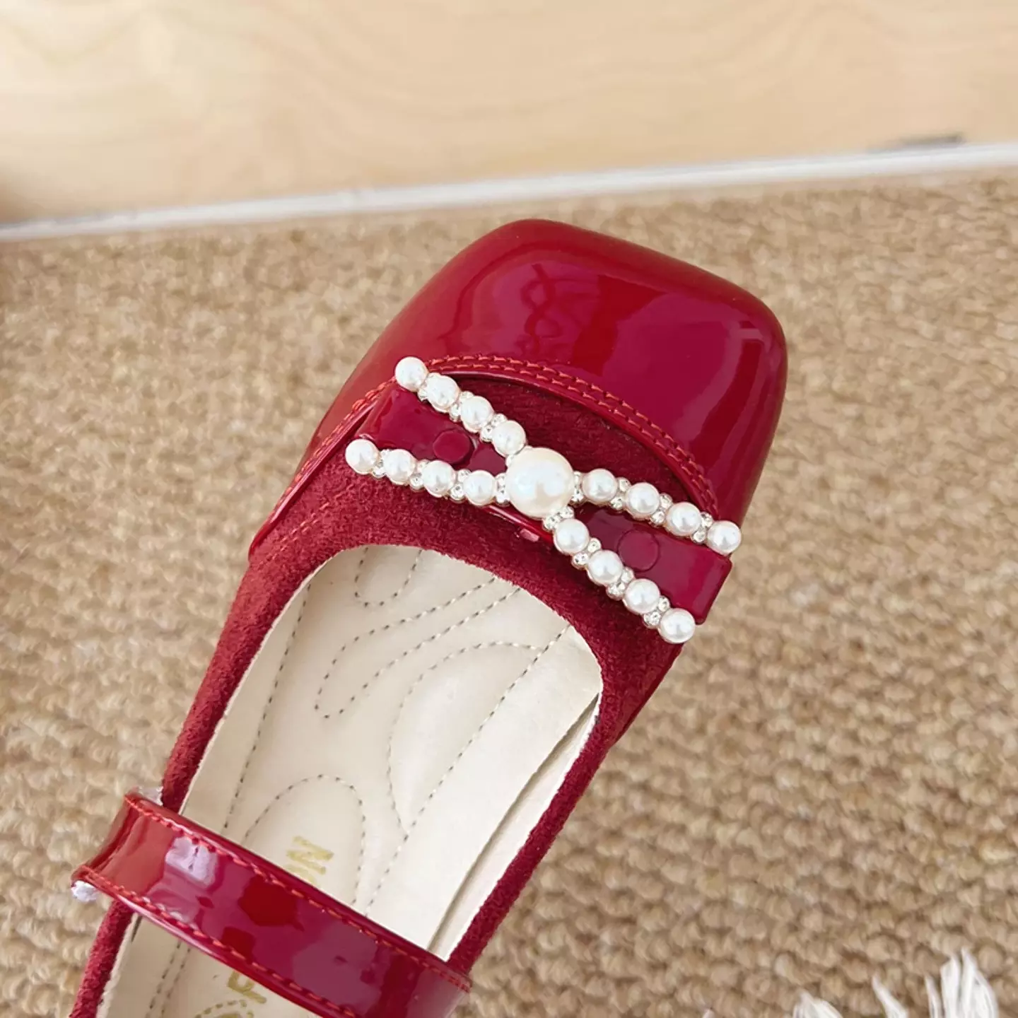 Toddler, Young Girls & Girls Maroon Bead Bow Square Toe Dress Shoes | Lucys 12549
