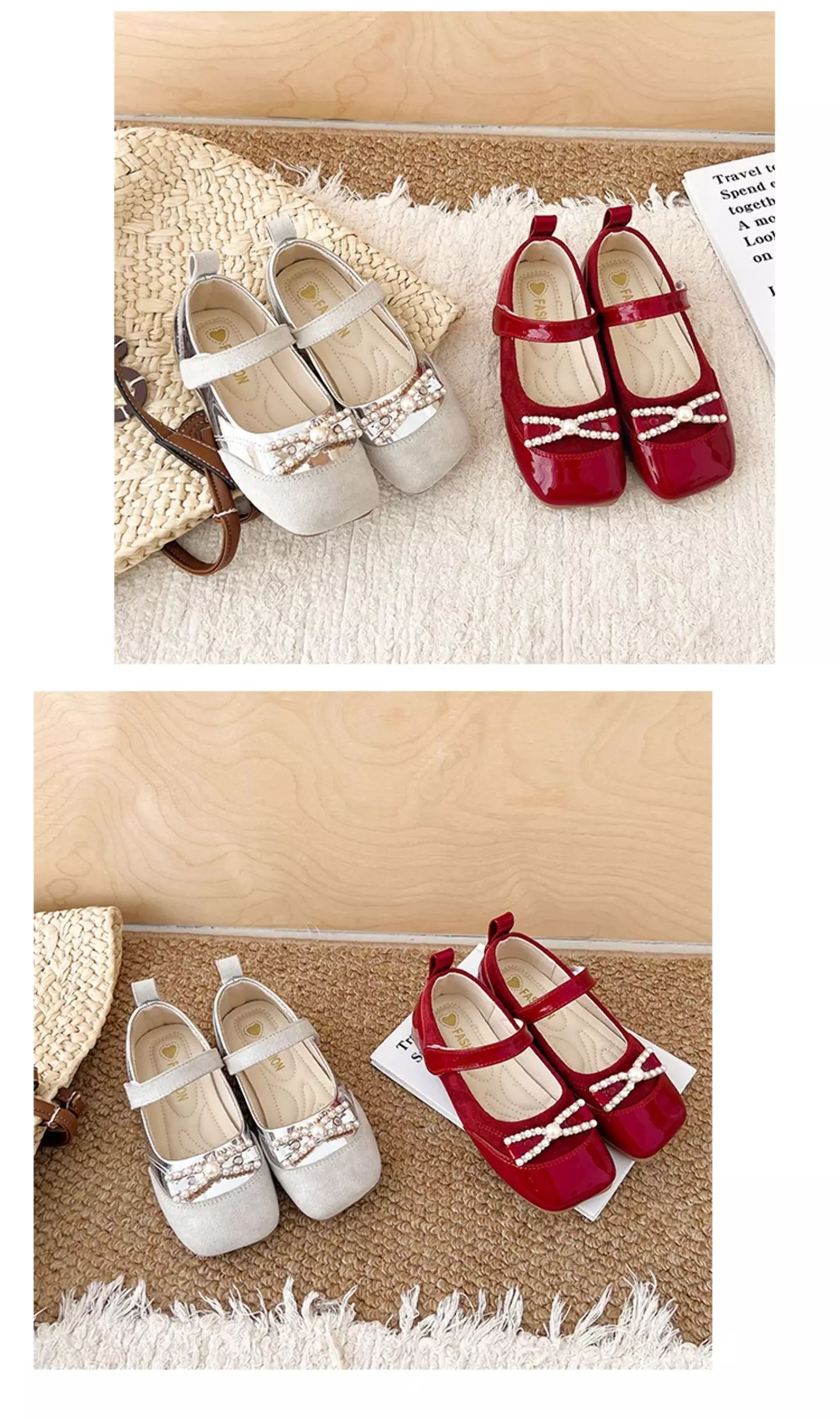 Toddler, Young Girls & Girls Maroon Bead Bow Square Toe Dress Shoes | Lucys 12549