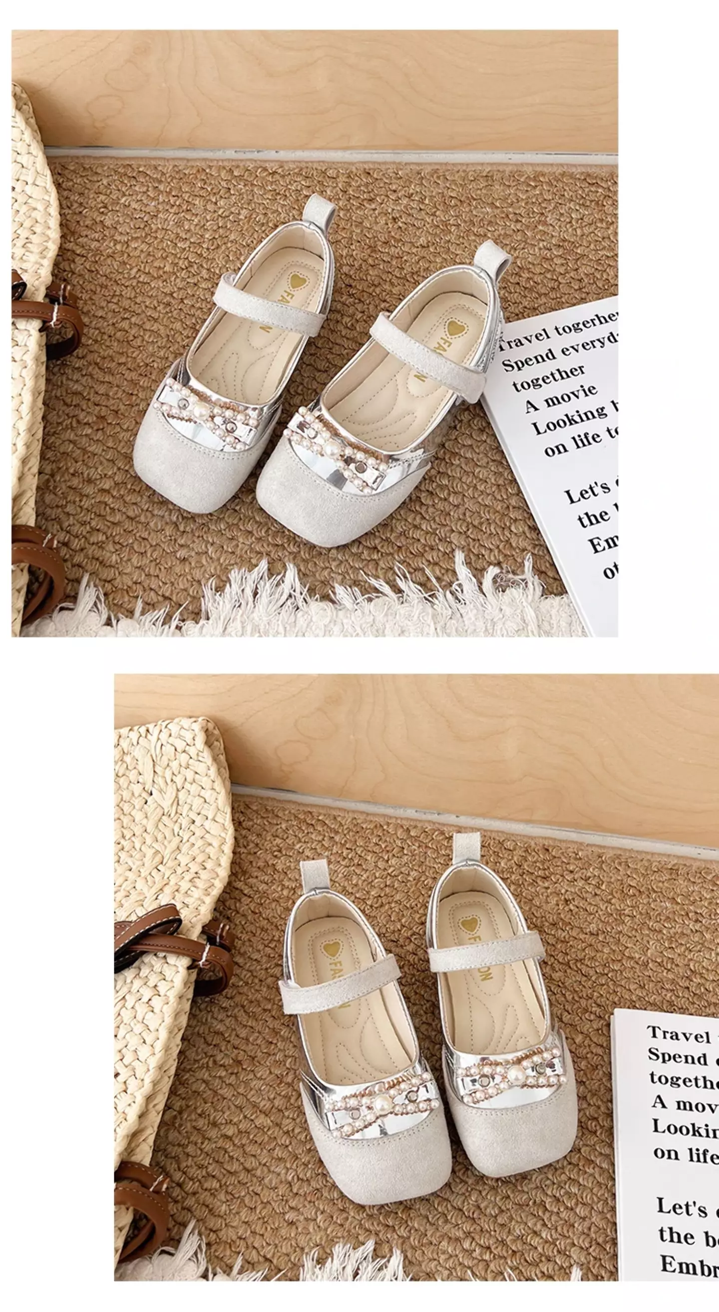 Toddler, Young Girls & Girls Silver Bead Bow Square Toe Dress Shoes | Lucys 12548