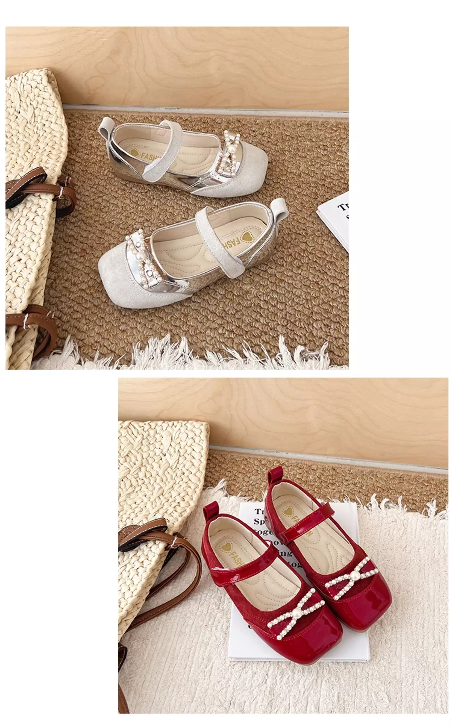 Toddler, Young Girls & Girls Maroon Bead Bow Square Toe Dress Shoes | Lucys 12549