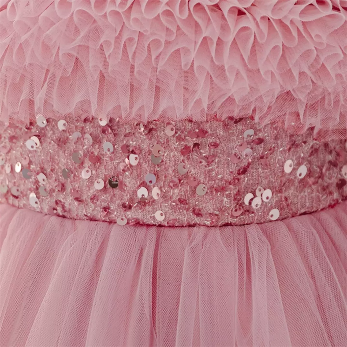 Emilia II Dusty Pink Ruffle Yoke Sequin Tiered Girls Dress