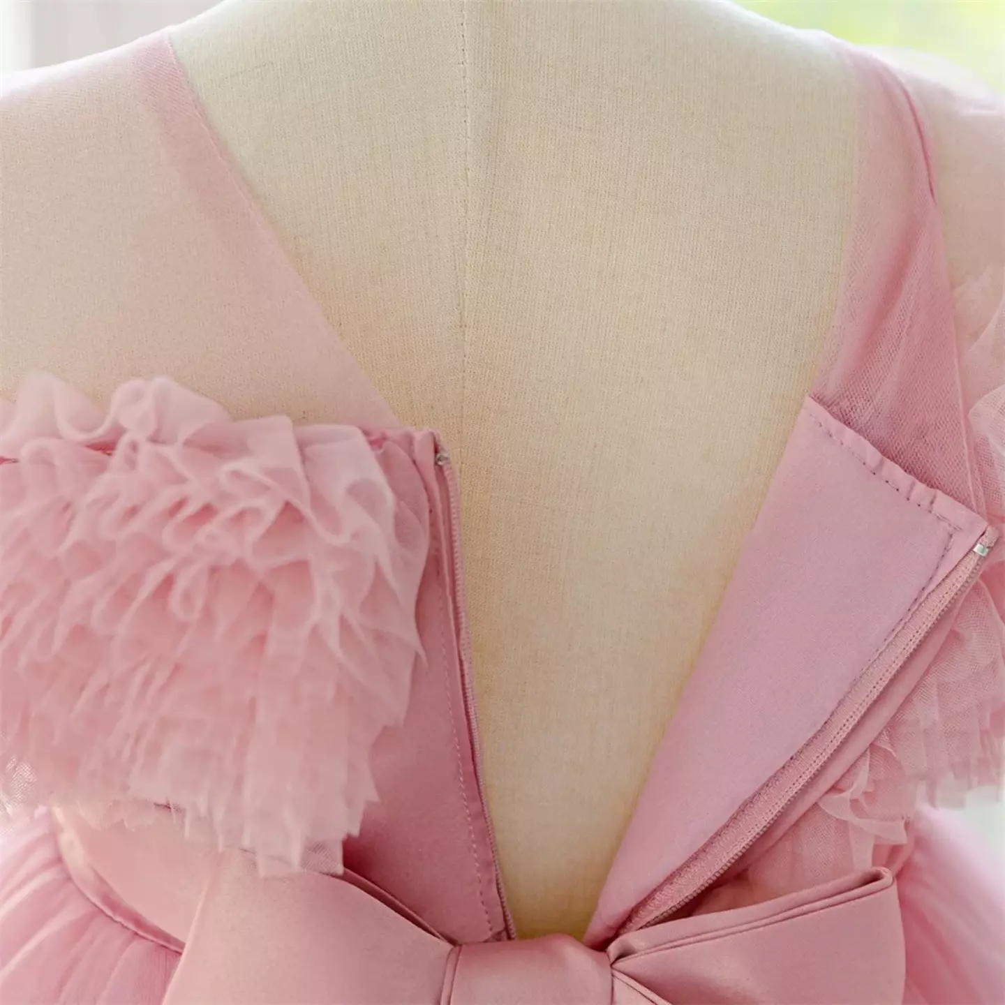 Emilia II Dusty Pink Ruffle Yoke Sequin Tiered Girls Dress