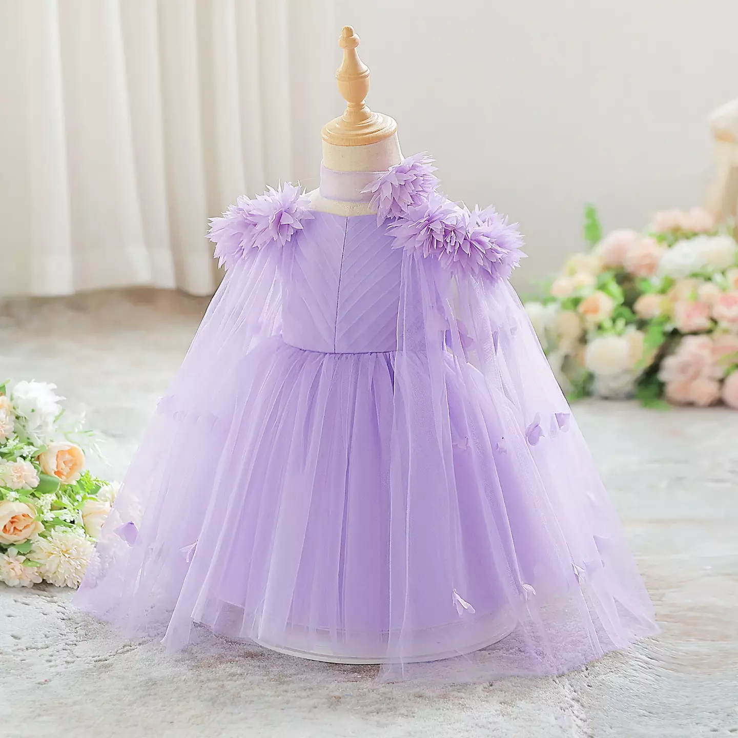 Jee Lavender 3D Flower Tulle Cape Baby Girls Party Dress | Lucys