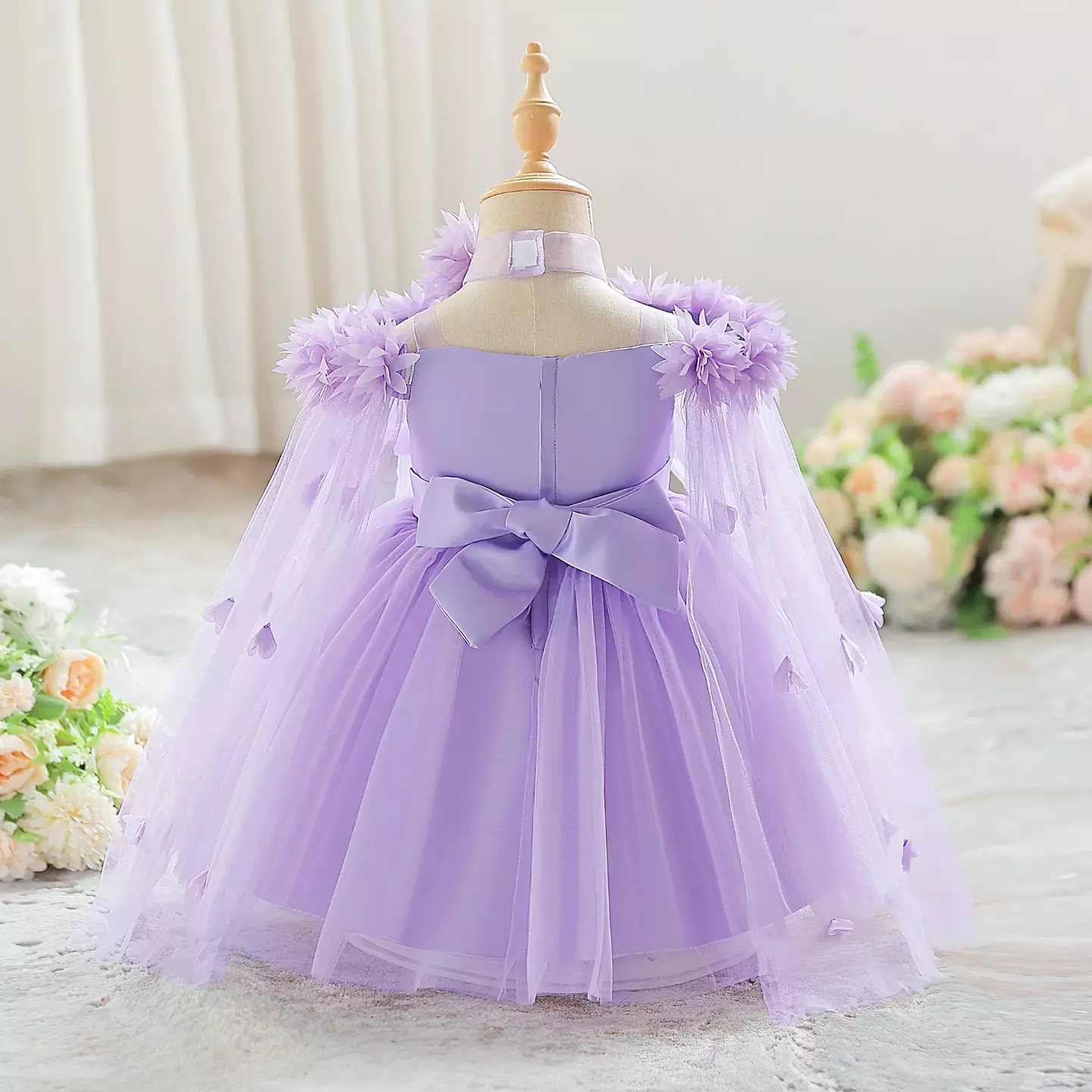 Jee Lavender 3D Flower Tulle Cape Baby Girls Party Dress | Lucys