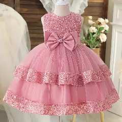 Lindsey Dusty Pink Sequin Band Bow Party Dress for Girls