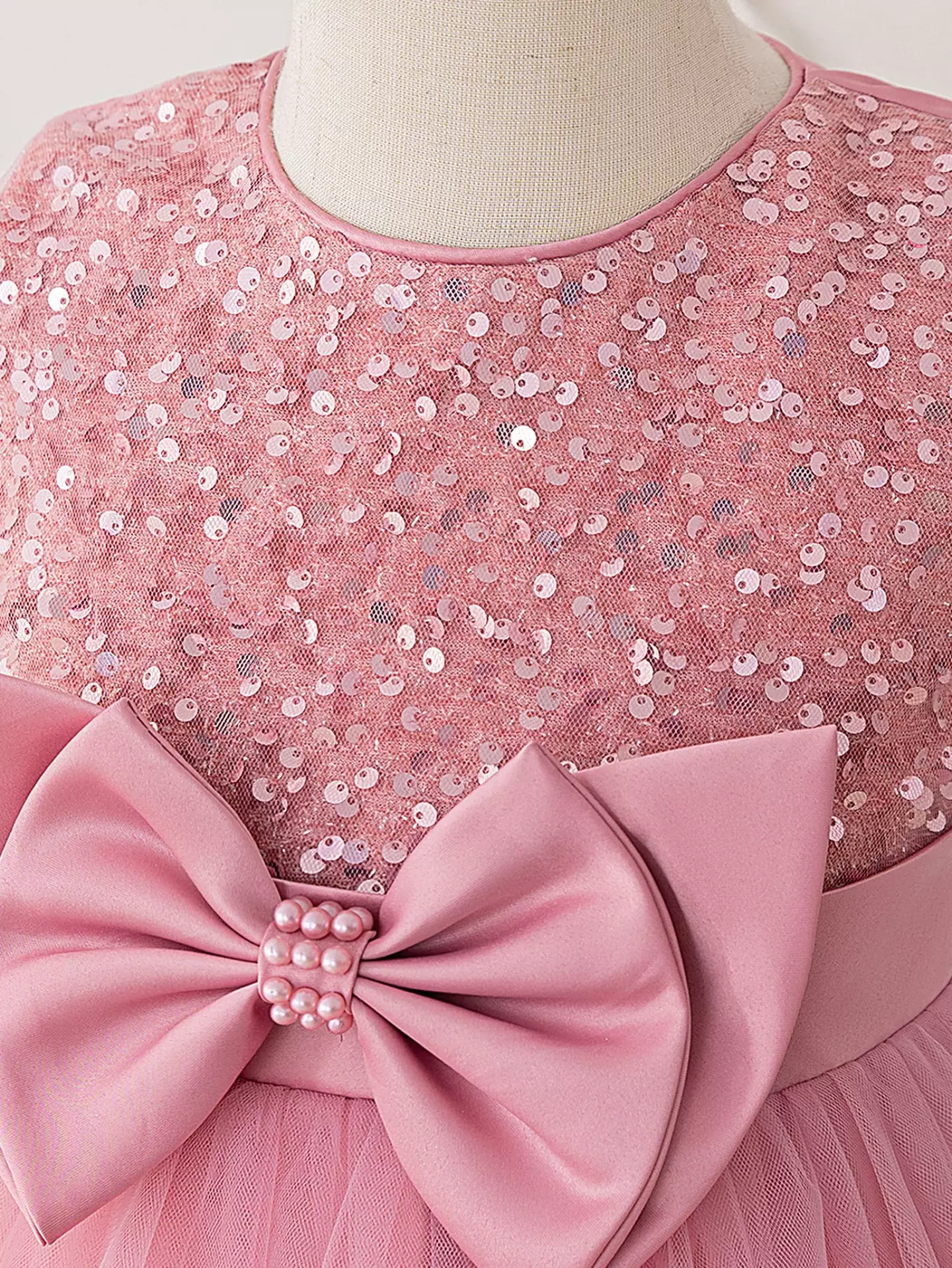 Lindsey Dusty Pink Sequin Band Bow Party Dress for Girls