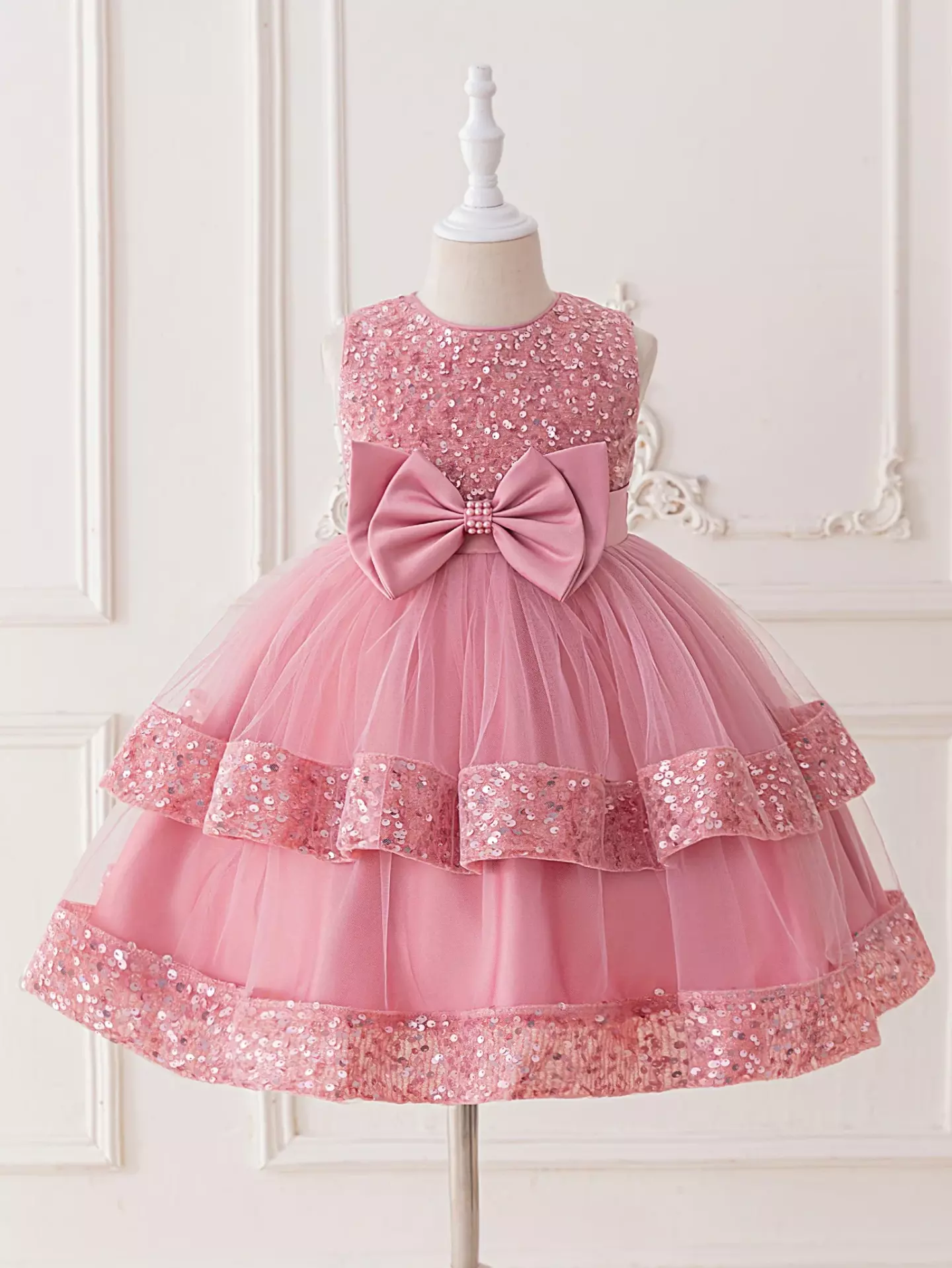 Lindsey Dusty Pink Sequin Band Bow Party Dress for Girls