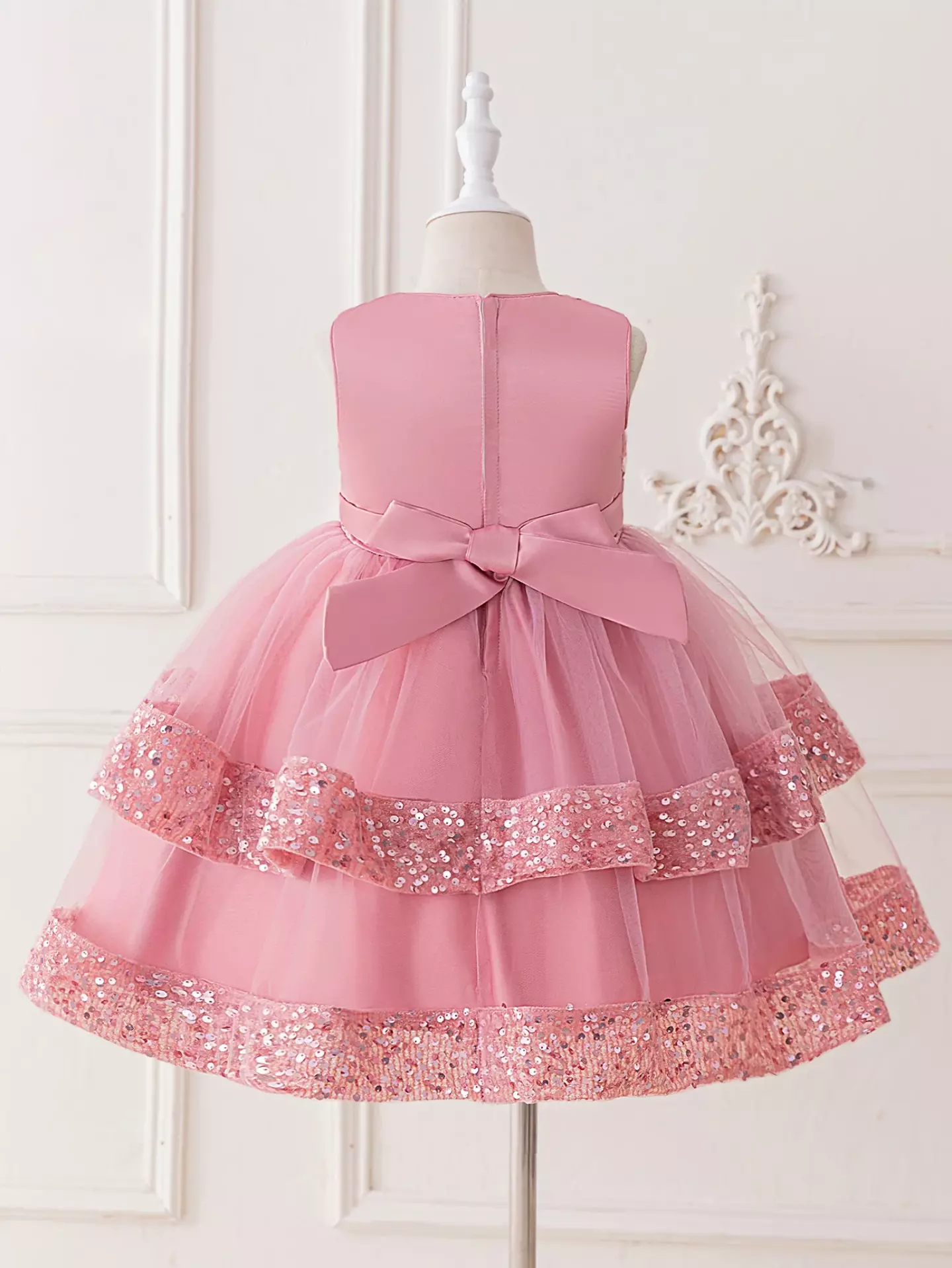 Lindsey Dusty Pink Sequin Band Bow Party Dress for Girls