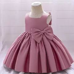 Tina Dark Pink Satin Bow Knee Length Party Dress for Baby Girls & Girls