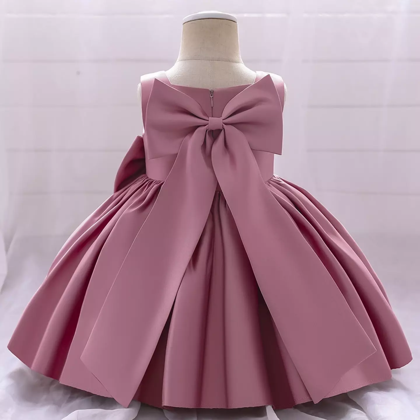 Tina Dark Pink Satin Bow Knee Length Party Dress for Baby Girls & Girls