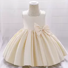 Tina Ivory Satin Bow Knee Length Flower Girl Dress for Baby Girls & Girls