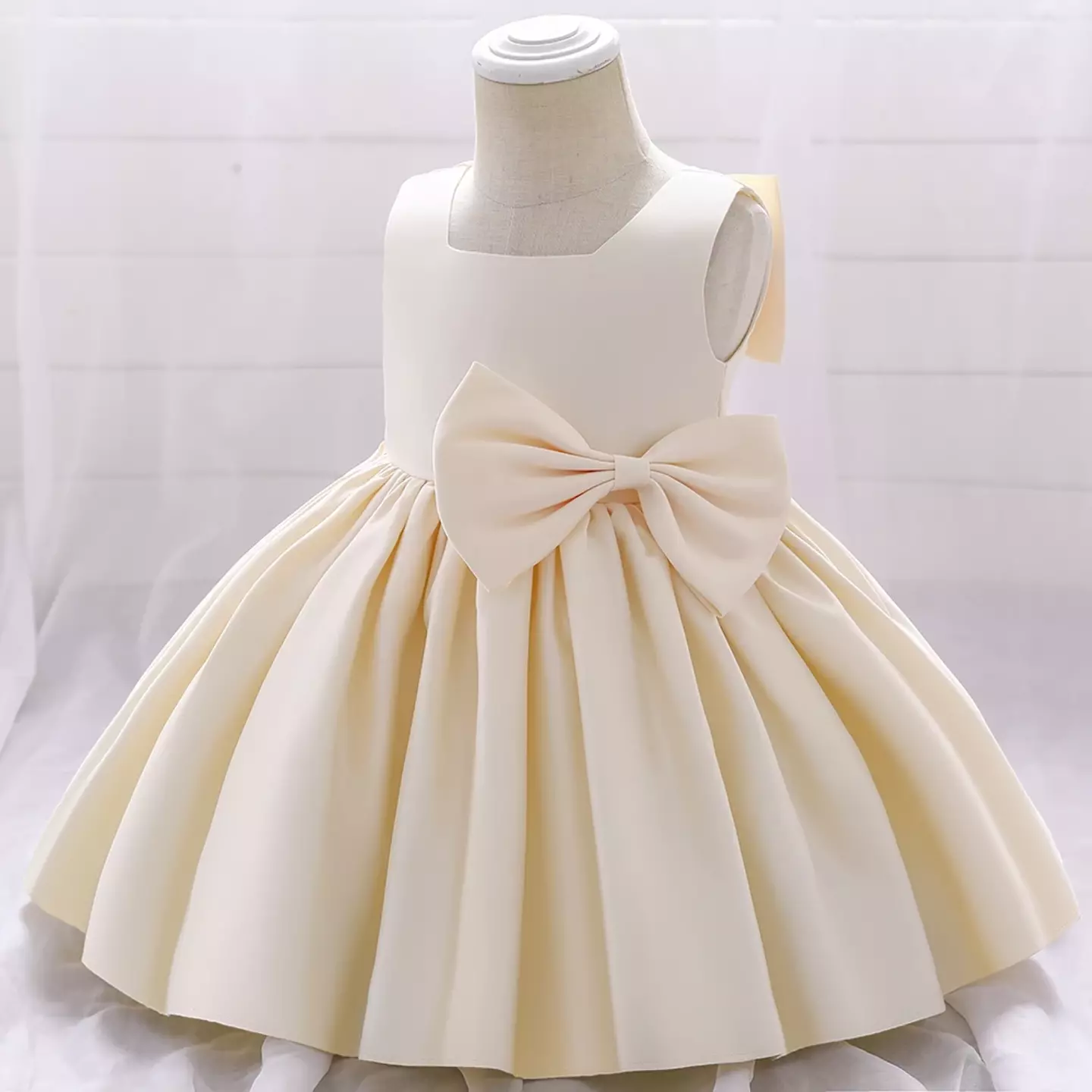Tina Ivory Satin Bow Knee Length Flower Girl Dress for Baby Girls & Girls