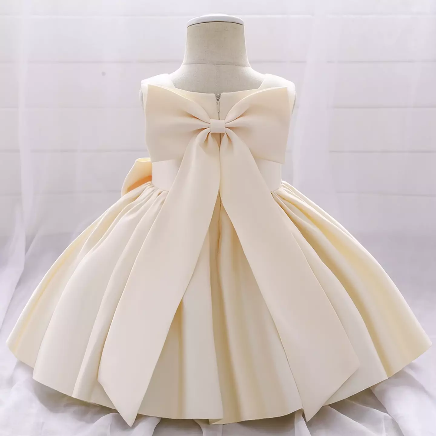 Tina Ivory Satin Bow Knee Length Flower Girl Dress for Baby Girls & Girls