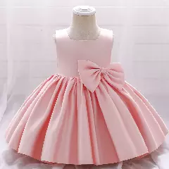 Tina Peach Pink Satin Bow Back Knee Length Party Dress for Baby Girls & Girls