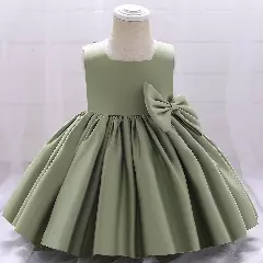 Tina Sage Green Satin Bow Back Knee Length Party Dress for Baby Girls & Girls