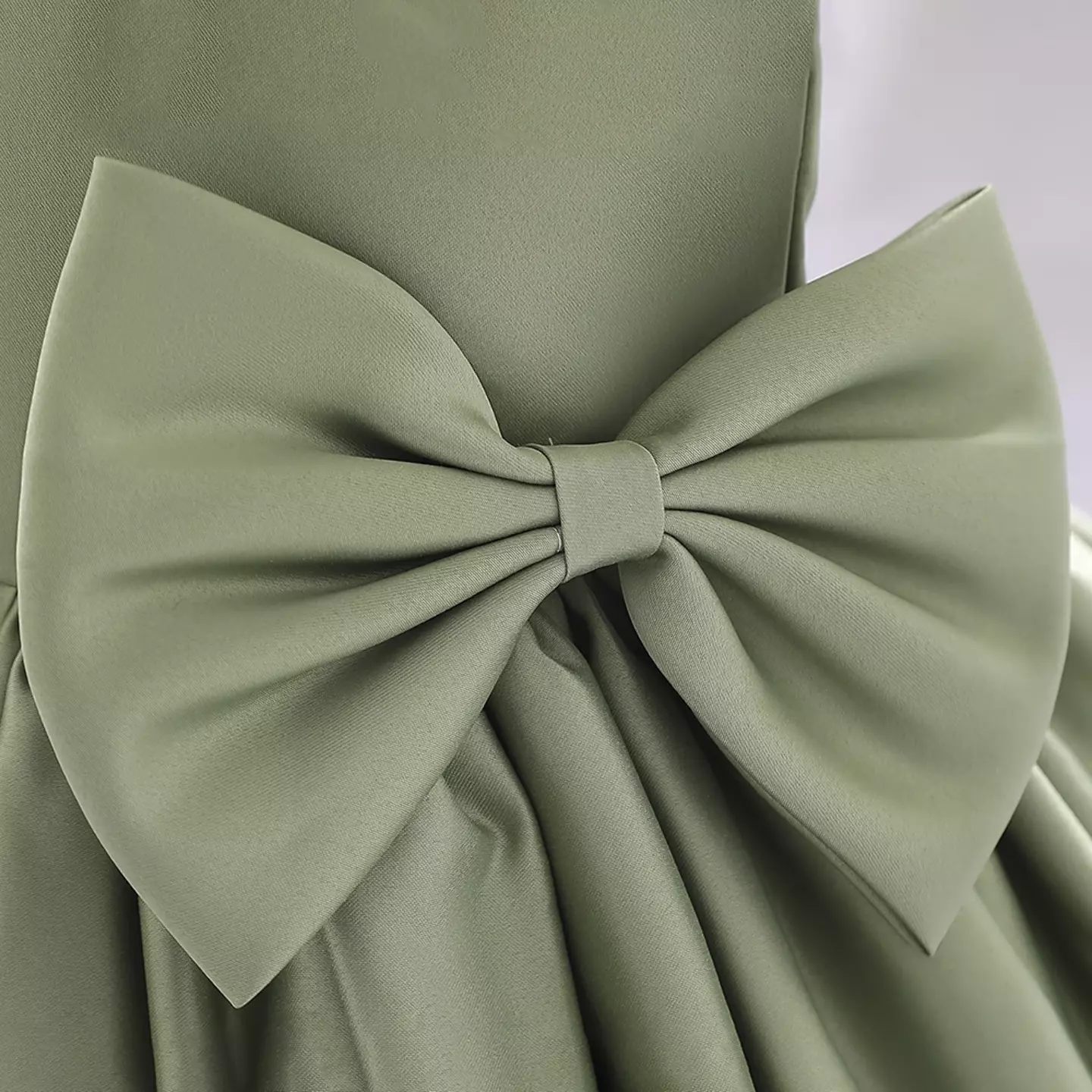 Tina Sage Green Satin Bow Back Knee Length Party Dress for Baby Girls & Girls