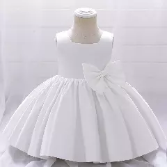 Tina White Satin Bow Knee Length Flower Girl Dress for Baby Girls & Girls