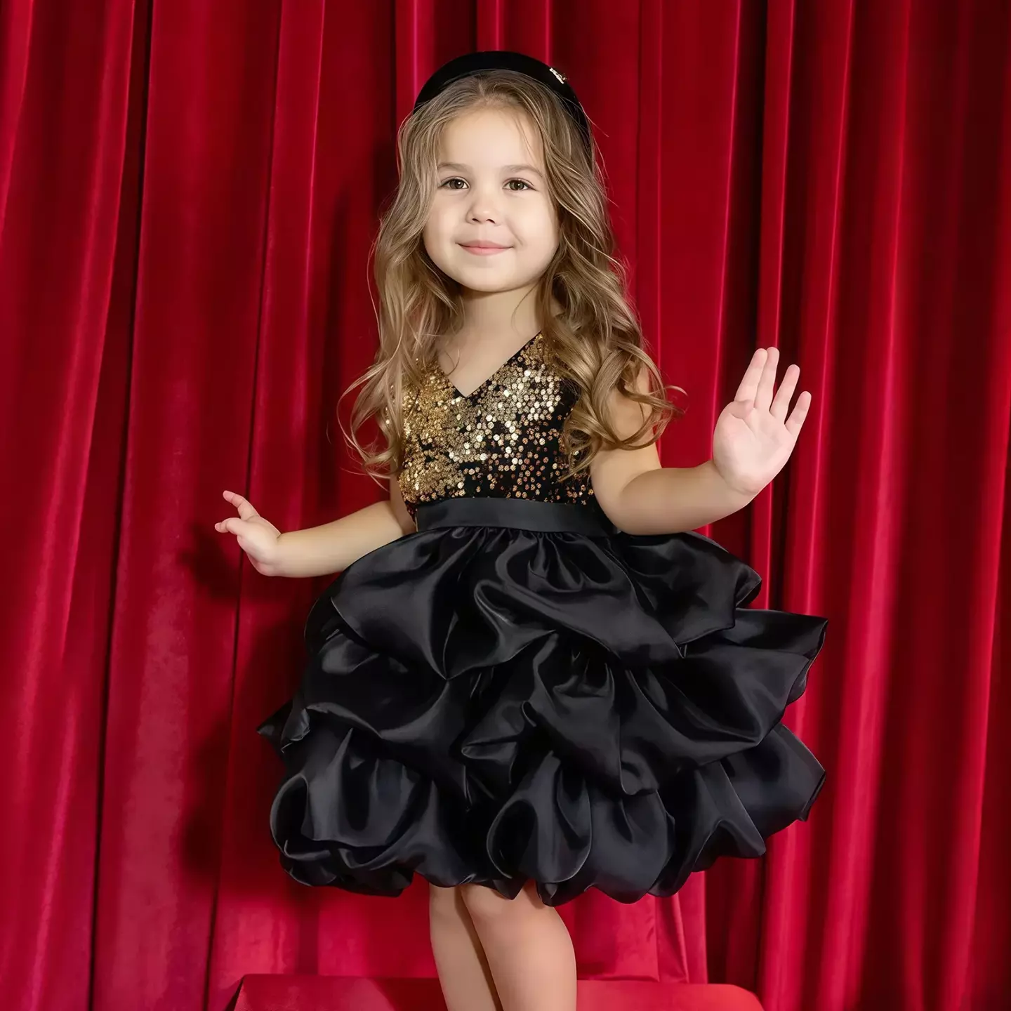Jelena Black Gold Sequin Ruffle Skirt Girls Party Dress