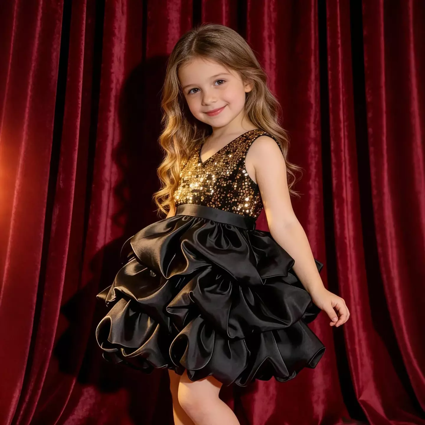 Jelena Black Gold Sequin Ruffle Skirt Girls Party Dress
