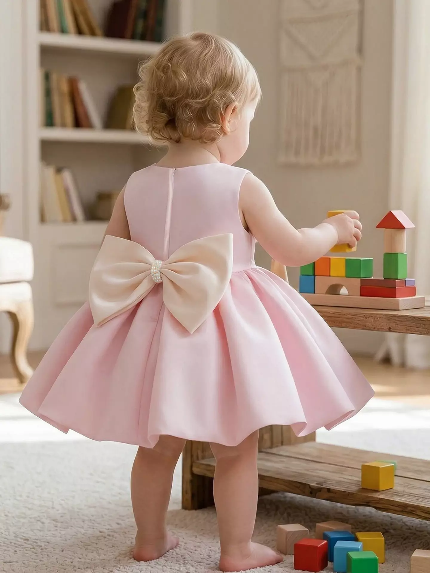 Talia Pink Ivory Bow Baby and Toddler Birthday Party Dress