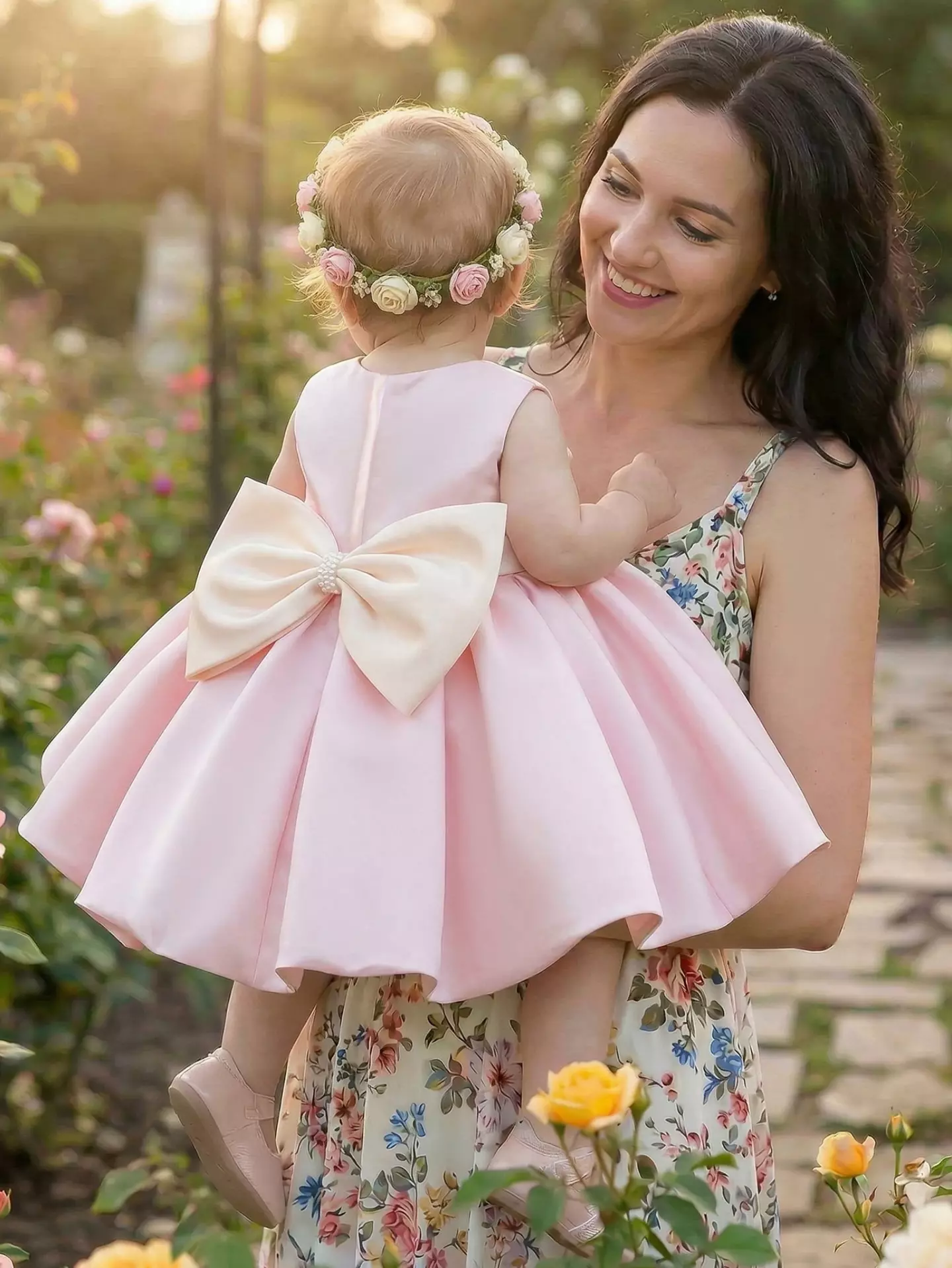 Talia Pink Ivory Bow Baby and Toddler Birthday Party Dress
