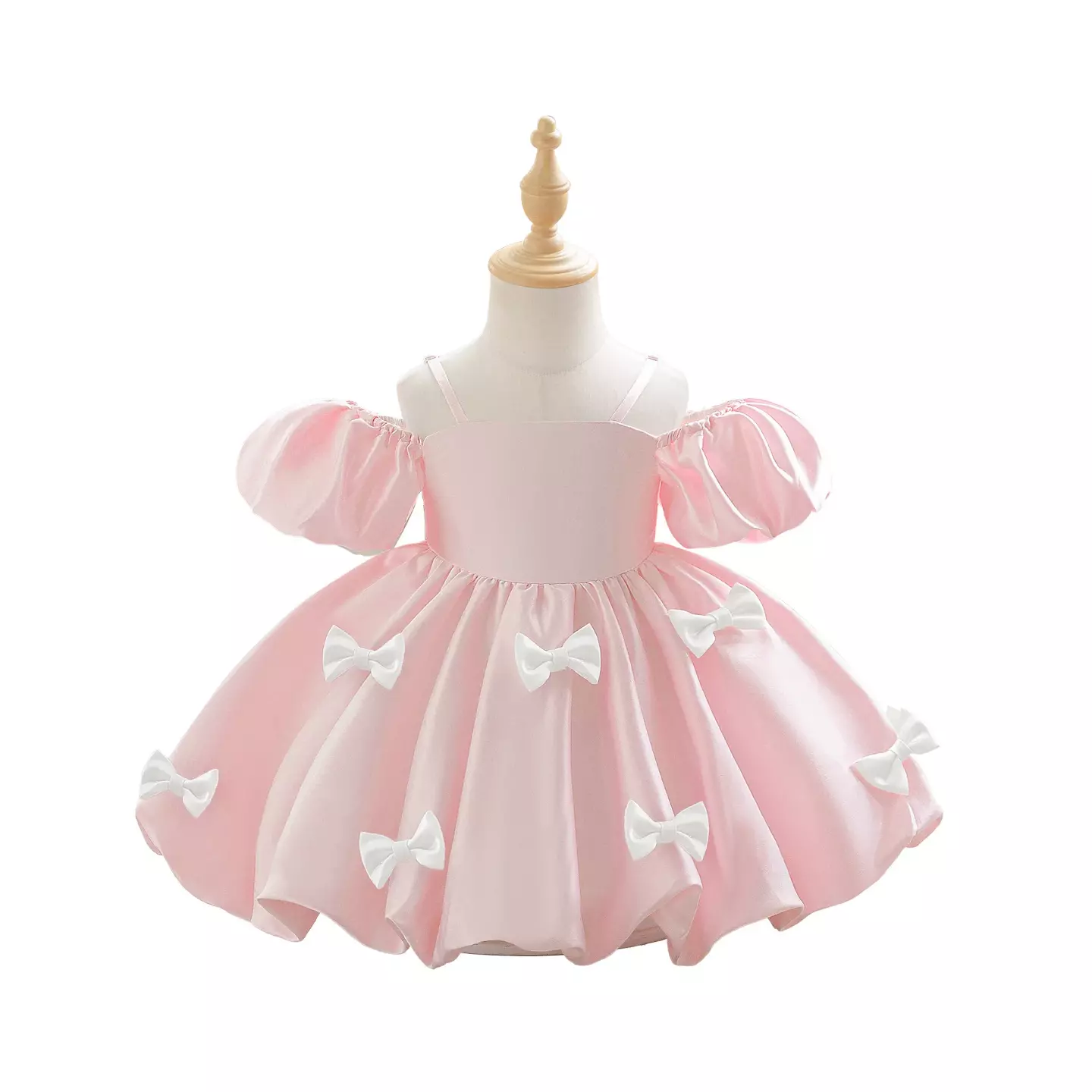 kimberly Pink Shoulder Strap Puff Sleeve Baby Party Dress